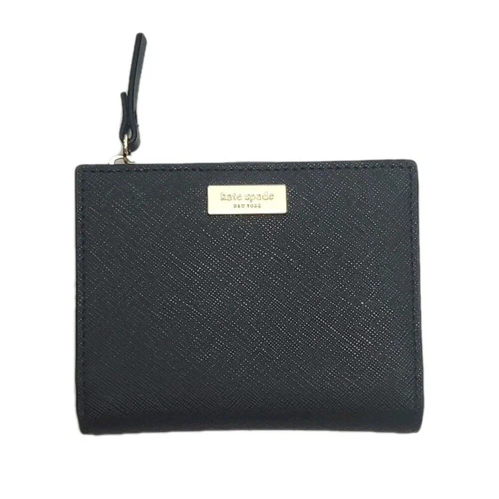 Kate Spade Wallet Black Card Organizer Coin Zip Textured 4.5